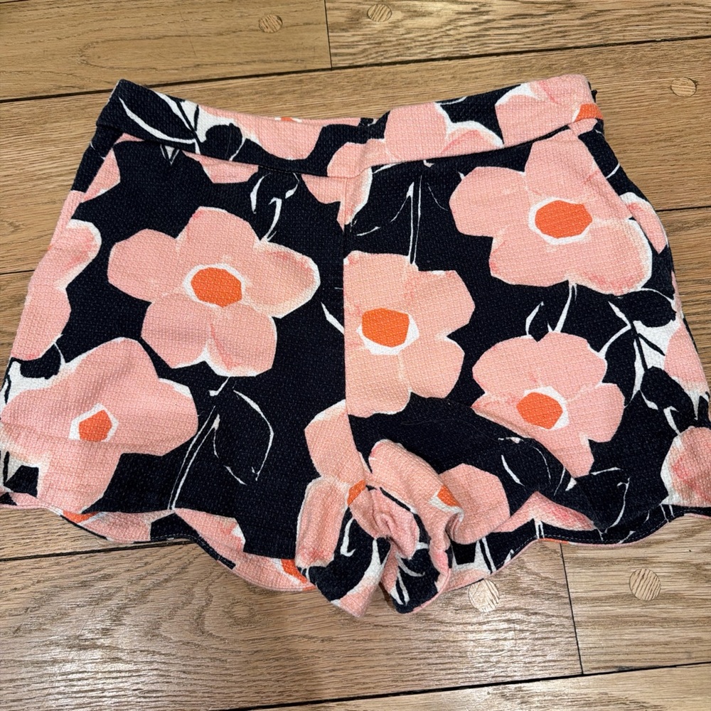 Anthropologie Black Shorts with Pink & Orange Floral Print